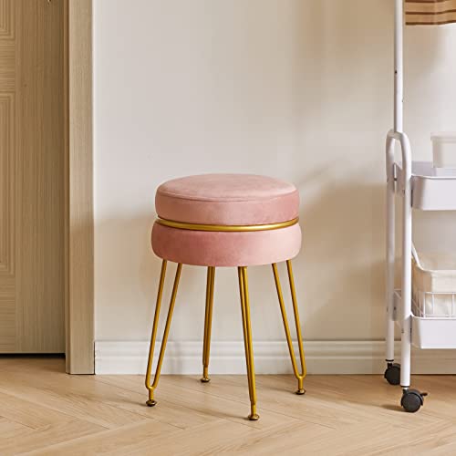 IBUYKE Modern Velvet Round Footstool, Vanity Chair for Makeup Room, Vanity Stool Foot Rest with Gold Legs, Modern Accent Stools for Bedroom, Livi