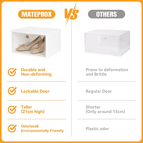 MATEPROX Stackable Plastic Shoe Storage Boxes - Set of 3, with Lockable Door, Modern Style Shoe Organizer Cabinet Shoe box for High Heels and Sne