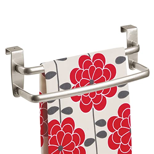 mDesign Double Tea Towel Holder for Hanging Over The Kitchen Cupboard Door - Towel Rack - No Drilling Necessary - Also Suitable as a Bath Towel H