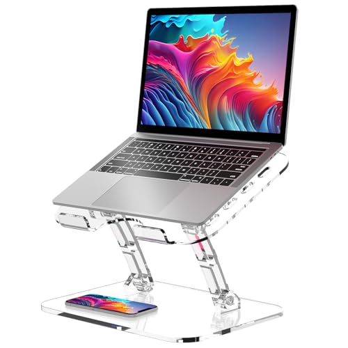 Lpoake 2023 Upgraded Acrylic Laptop Stand for Desk Clear Laptop Riser Adjustable Height White Computer Stand for Laptop Compatible with 10 to 15.