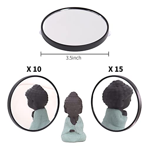 DBOO 15X 10X Magnifying Mirror Makeup Mirror Suction Cup Mirror Travel Mirror with Suction Cups Makeup Magnifier Black