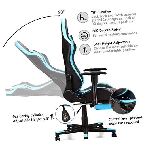 Homoyoyo Racing Gaming Chair 180 Degree Seat Angle Adjustment Racing Chair Angel Adjuster Gaming Chair Adjustable Armrest Racing Seat Back Angle