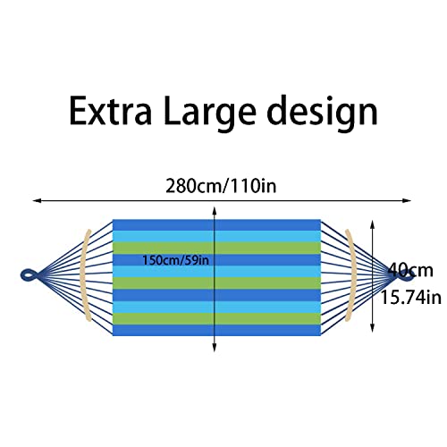 TSKDKIT Double Hammock with Strap 280 x 150cm Durable Canvas Hammock Camping Wide Hammock Bed Garden Hammock with Spreader Bars, Comfortable Hamm