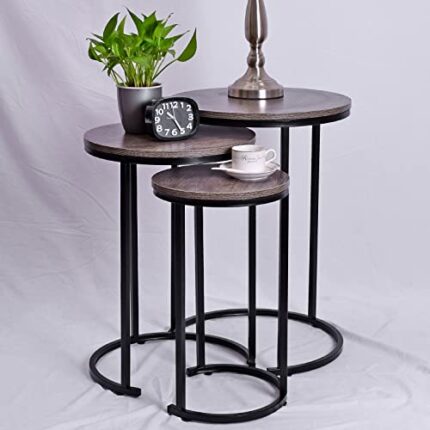 Lantaly Wood Grain Look Round Nesting Coffee Tables Side Tables Accent End Tables Sofa Tables Nightstands Furniture Set of 3 for Home Office Livi