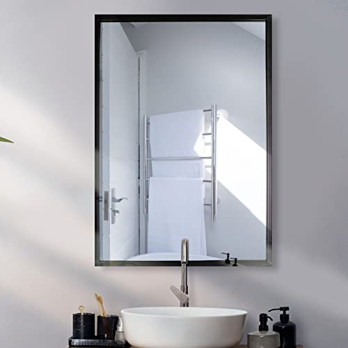 Mirrorize 89 X 61Cm Framed Plain Vanity Wall Mirror | Black Rectangle Hanging Modern Industrial Large Long Metal Frame Mirrors for Bathroom Entry
