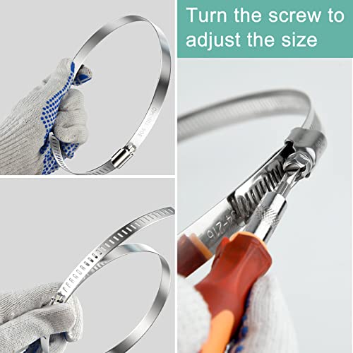 NEBURORA 91-114mm Hose Clip Adjustable 304 Stainless Steel Duct Clamps 4 Pack Worm Gear Clips Clamps 4 inch Diameter Fuel Line Hose Pipe Clamps f