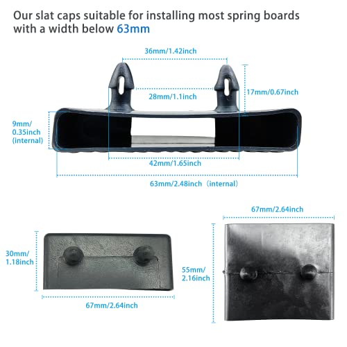 Jiehaojia 6pcs Bed Slat Centre Caps Holders, 12pcs Side Slat Bracket Cover (63mmx9mm Inside),Replacement Plastic Bed Slat Holders Kits Bundles,fo