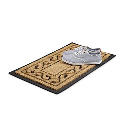Relaxdays Coconut Fiber & PVC Rubber Doormat Anti-Slip Welcome Mat for Indoor & Outdoor Use w/ Floral Pattern made of Sustainable Coir Floor Mat