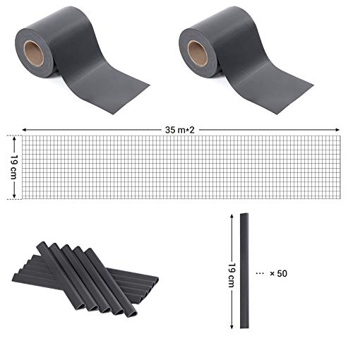 SONGMICS PVC Strips Garden Fence Roll Privacy Screen 70 m x 19 cm Complimentary 25 x Mounting Clips GPJ070H, Charcoal