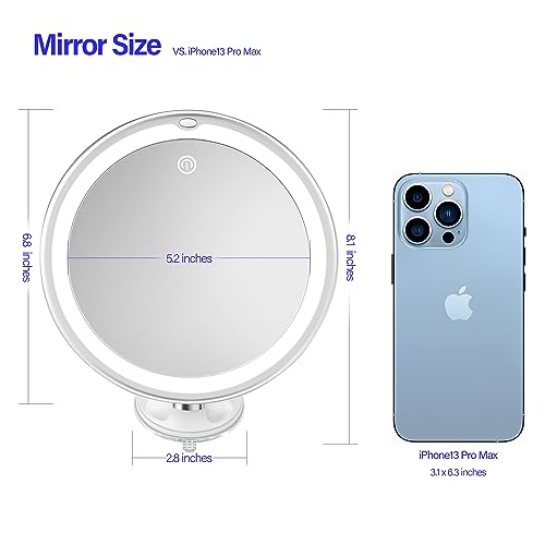 Snowflakes 10x Magnifying Lighted Makeup Mirror with Lights, Suction Cups, and 360° Swivel – Touch Control, 3 Light Modes – Ideal for Home, Bathr