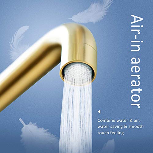 Hapilife Brushed Gold Kitchen Sink Mixer Tap Single Lever High Arc 360 Swivel 10 Year Warranty, DT07T