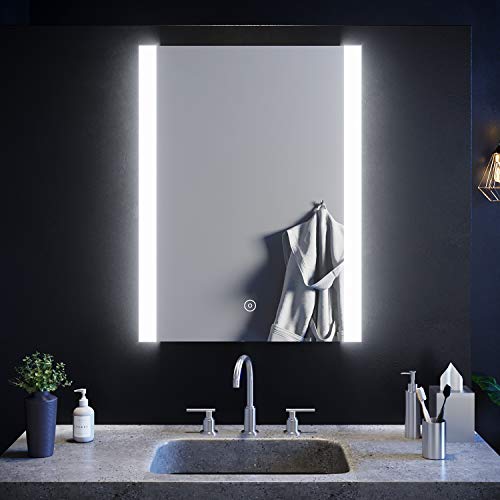 ELEGANT Illuminated LED Bathroom Mirror with Lights and Shaver Socket Magnifying Mirror 500 x 700 mm Button Switch