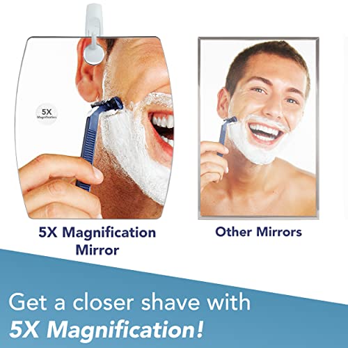Shave Well 5X Magnified Fog Free Shower Mirror - Fogless Bathroom Shaving Mirror - for Men and Women - Large - Removable Adhesive Hook