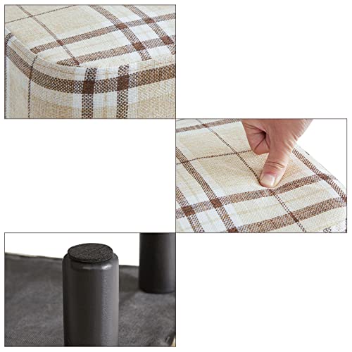 YMYNY 42 cm Footstool, Rectangle Ottoman with Stable Wooden Legs, Modern Linen Fabric Footrest, Change Shoes Stool for Living Room, Padded Seat f