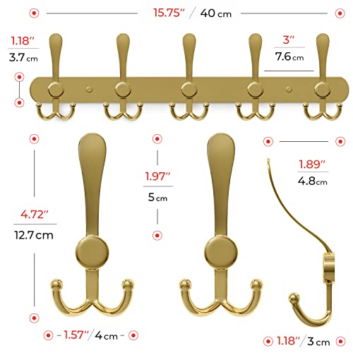 SAYONEYES Gold Coat Rack Wall Mount with 5 Tri Hooks for Hanging – 16 Inch Heavy Duty Stainless Steel Rustic Coat Rack Wall Mount – Hat Rack, Han