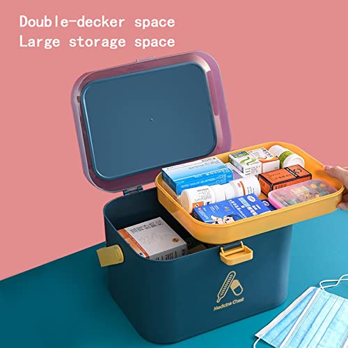 UNYLE Small Home Medicine Storage Box, Folding 2 Tier First Aid Box, Portable Medicine Container Box for Home, School, Office Medicine Storage Co