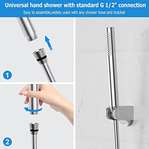 High Pressure Brass Handheld Shower Head Water Saving Shower Head with Easy-Cleaning Rubber Nozzles Single Function Chrome Fnished