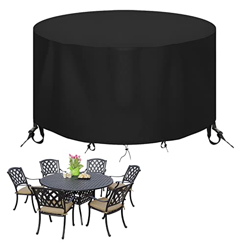 Moistu Round Patio Table Cover - Heavy Duty 600D Garden Furniture Covers Waterproof - Outdoor Rattan Table and Chair Set Protector Windproof Anti