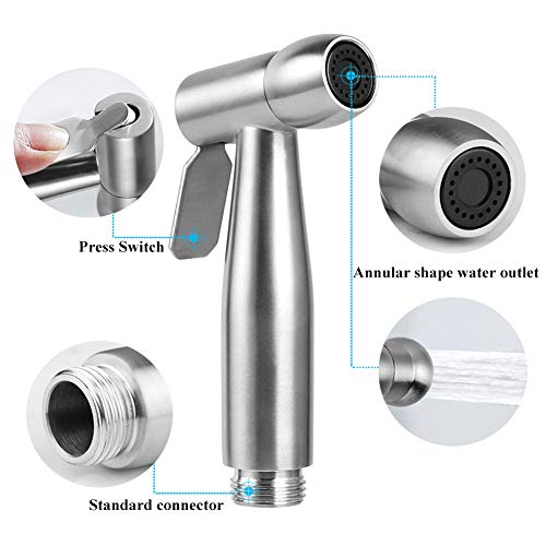 Handheld Bidet Sprayer Kit, Stainless Steel Shattaf Douche Muslim Shower Spray with Hose Bidet Holder Valve for Toilet Cleaning, Pet Bath, Person