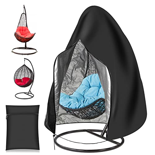 Patio Hanging Egg Chair Cover, Outdoor Rattan Swing Chair Cover with Zip Drawstring, Double Layer Waterproof UV-Anti Egg Chair Cover, 210D Oxford