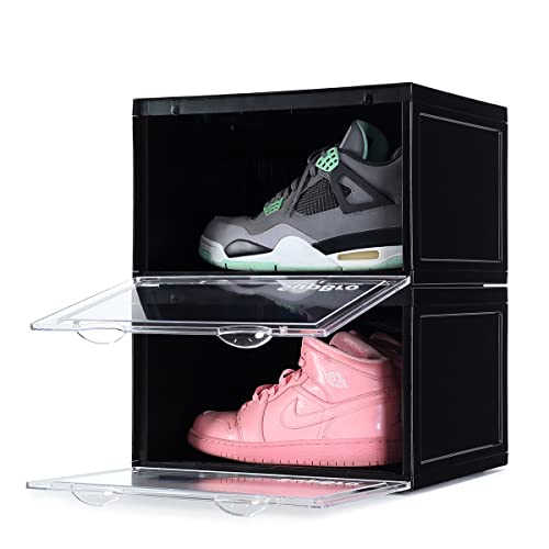 SupBro Collection Crate - Easy Access Storage Shoes Box -Plastic Foldable Stackable Sneaker Display Storage with Reflective Logo Clear Side Open