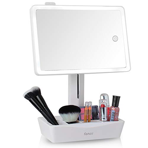 Fancii LED Lighted XL Large Vanity Makeup Mirror with 10X Magnifying Mirror - Dimmable Natural Light, Touch Screen, Dual Power, Adjustable Stand
