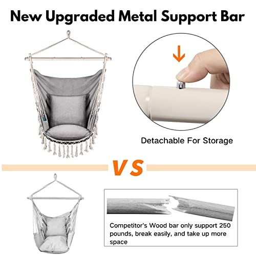 Flexzion Hammock Chair Swing, Hanging Swing Seat for Bedroom, Porch, Backyard, Garden, Indoor, Outdoor Hammock Chair with 2 Cushion Seats, 2 Insi