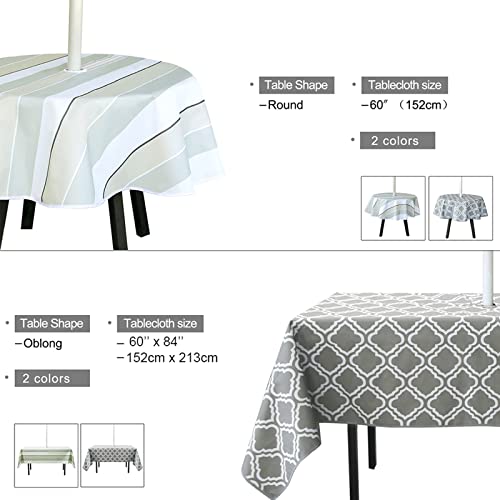 Garden Patio Outdoor Tablecloth Waterproof - Table Cloth with Parasol Hole/Umbrella Hole Zipper Wipe Clean Table Cover for Home Cafe Dining Backy