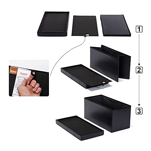 HNNHOME 76 x 38 x 38cm Folding Storage Ottoman Bench,Chest Toy Box, Padded Faux Leather Footstool Footrest with Lids (Meduim, Black)
