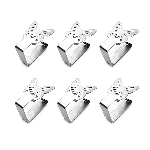 GVSAVY 6 Butterfly Tablecloth Clips, Thickened Stainless Steel Tablecloth Clip, Non Slip Fixed Picnic Table Clip Bracket, Suitable for Outdoor Pi