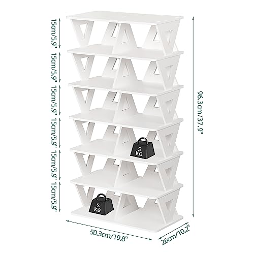 Nisorpa 7 Tier Shoe Rack Narrow Shoe Shelf 50.3×26×96.3cm PVC Foam Board Shoe Shelf Storage Stand Freestanding Shoe Racks Storage Cupboard for Ha