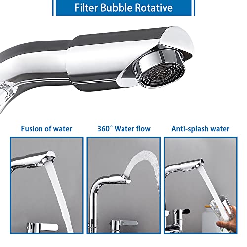 Kitchen Mixer Tap 2 Hole with 360° Aerator, Swivel Sink Bridge Taps Monobloc Dual Lever Faucet, 180mm Centres Deck Mounted with G1/2 Hose UK Stan