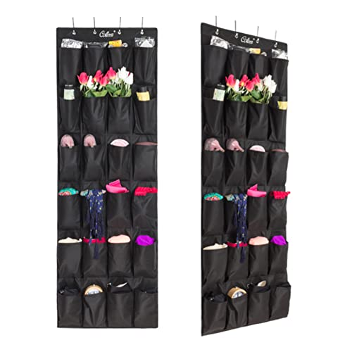 Colleer Shoe Organizer Over the Door 24 -Pocket Hanging Shoe Rack Door Shelf Hanger Holder Storage Bag (Black)