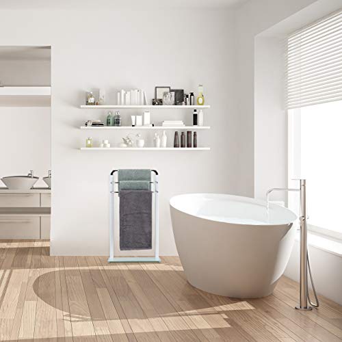 Relaxdays Towel Rack, Chromed Metal Towel Holder, HWD 80x45x20 cm, Clothes Valet, 3 Rails, White/Silver
