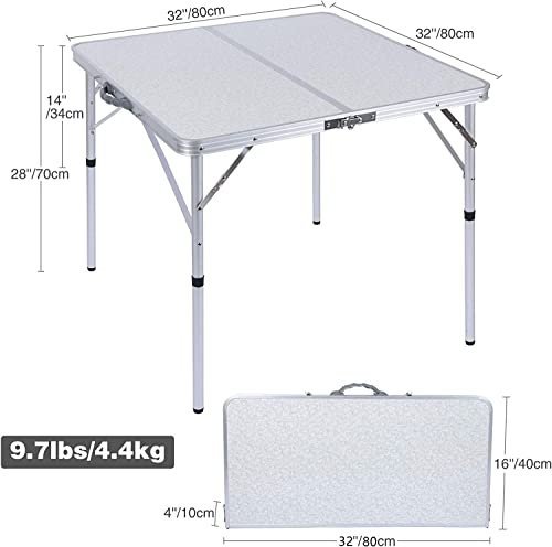 REDCAMP 32" Square Folding Card Table, Lightweight Portable Fold in Half Small Card Tables for Adults Indoor Outdoor Use, White