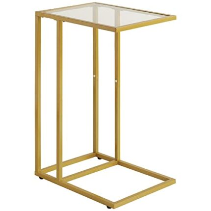 YMYNY C Shaped End Table, Tempered Glass Snack Side Table for Small Space with Metal Frame, Narrow Couch Table, for Living Room, Bedroom, Modern