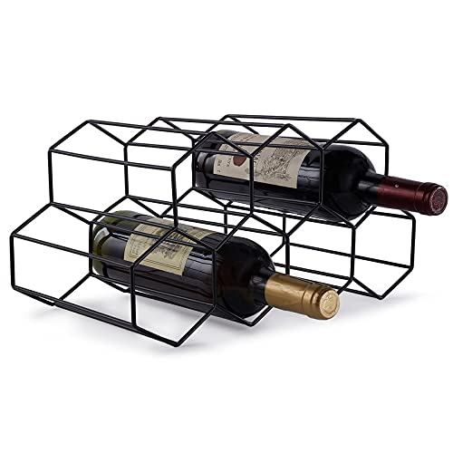 FOMANSH Countertop Wine Rack - 6 Bottle Holder for Wine Storage, Freestanding Wine Rack for Wine Cellar Bar Cabinet, Metal Tabletop Wine Holder w