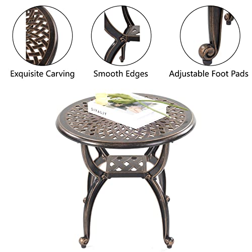 Mandolin Outdoor Patio Table,Rust -Resistant Cast Aluminum Side Table,Weather Resistant End Table,Coffee Table, Perfect for Patio, Backyard Or Ga