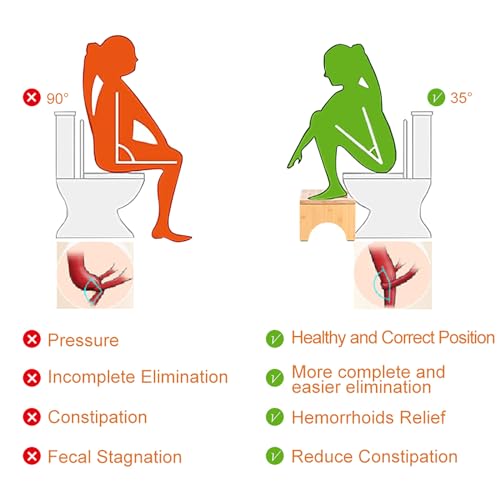 DEANIC Bamboo Toilet Stool for Adults, Poop Stool for Bathroom, Folding Toilet Step, Toilet Foot Stool with Non-slip Pads, 18cm Height Step Stool