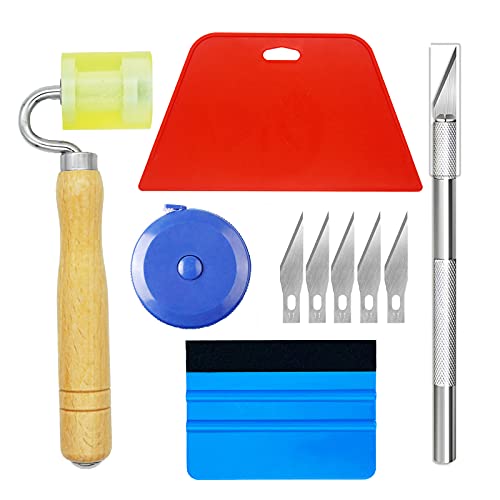 Ewrap Wallpaper Hanging Kit Wallpaper Tools Wallpaper Smoothing Tool with Paint Brush, Wallapaper Scraper, Red Squeegee, Tape Measure