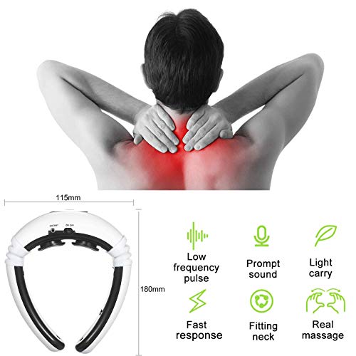 HUANGXING - USB Neck Massager, Electric Smart Neck Massage with Heat 6 Modes 16 Levels Portable Cordless Massage for Neck Pain Relief at Home Off