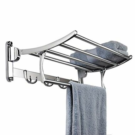 Candora Stainless Steel Wall Mounted Bathroom Towel Rack Brushed Towel Shelf Towel Holder Hotel Rail Shelf Storage Holder(Size:50 * 24 * 13 cm)