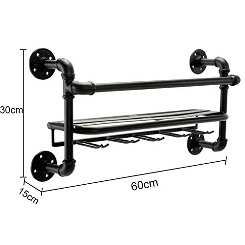 Industrial Vintage Wine Racks Wrought iron Water Pipe Design 6 Bottles Wine Holder, Wine Glass Rack Goblet Stemware Racks, Black