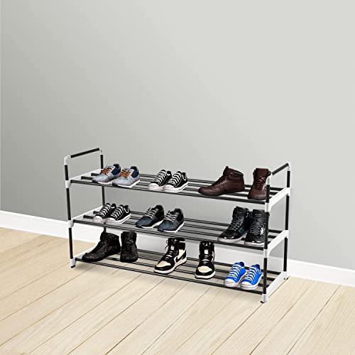 LILIKY 90cm Simple Assembly Household Affordable Free Assembly Storage Small Shoe Rack (Color : Schwarz, Size : 3 Tiers)