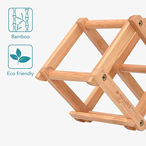 Navaris Bamboo Wine Rack - Foldable Free Standing Wine Rack - Small Wooden Wine Stand for Organising and Storing Bottles - 5 Slot
