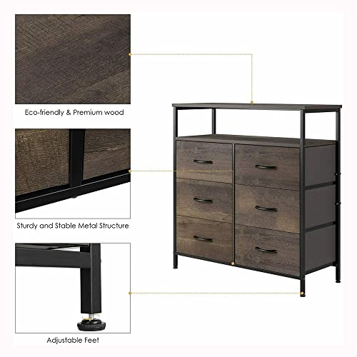 FGHOEV Sideboard Storage Cabinet Chest With 6 Drawers Wood Household Furniture For Home Kitchen Bedroom Living Room Hallway Drawer