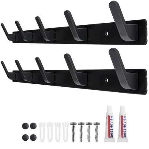 Sevenpers Coat Hangers Wall Mounted, Wall Coat Racks (2 Pack), Heavy Duty Black Coat Hooks, Door Hanger with 5 Hooks, Clothes Hooks and Wall Hook