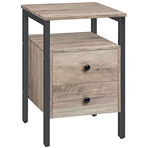HOOBRO Bedside Table with 2 Drawers, Industrial Sofa Side End Table, Nightstand, End Table with Storage Shelves, for Living Room, Bedroom, Accent