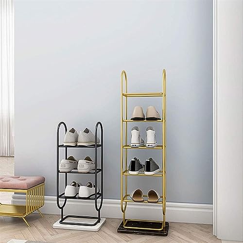 KRHINO Shoe Rack Nordic Light Luxury Iron Shoe Rack Marble Base Shoe Shelf Multilayer Home Entrance Living Room Shoe Storage (Color : Gold White,