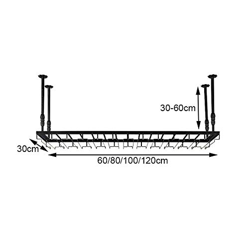 EYLINK Ceiling Wrought Iron Wine Rack, Inverted Goblet Cup Holder, Bar Restaurant Decoration Rack Display Rack, Height And Spacing Adjustable, Bl